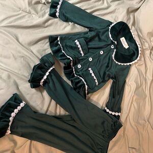 Marie Nicole Green Pajama Set with White Accents